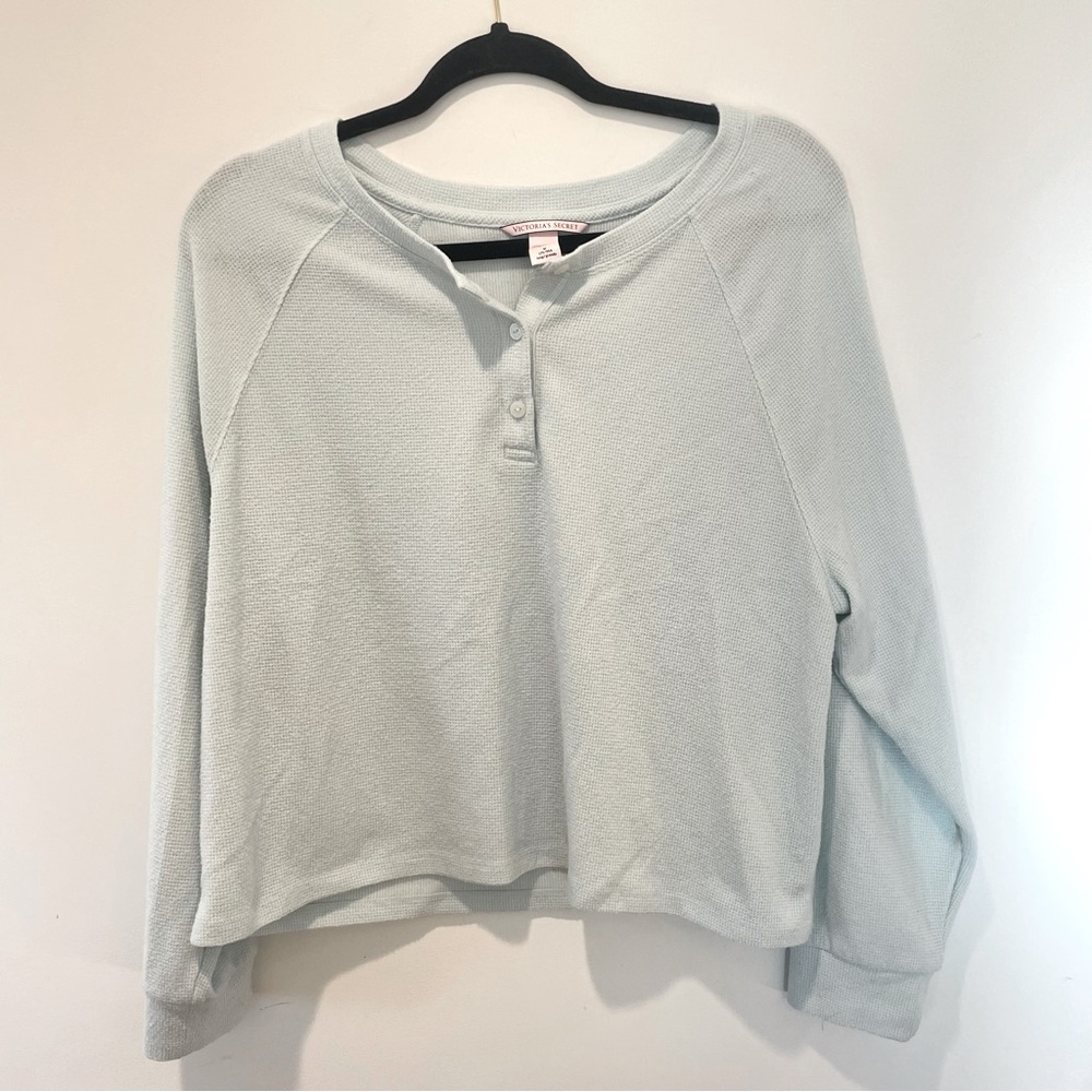 Victoria secret baby blue waffle knit cozy long sleeve button neckline